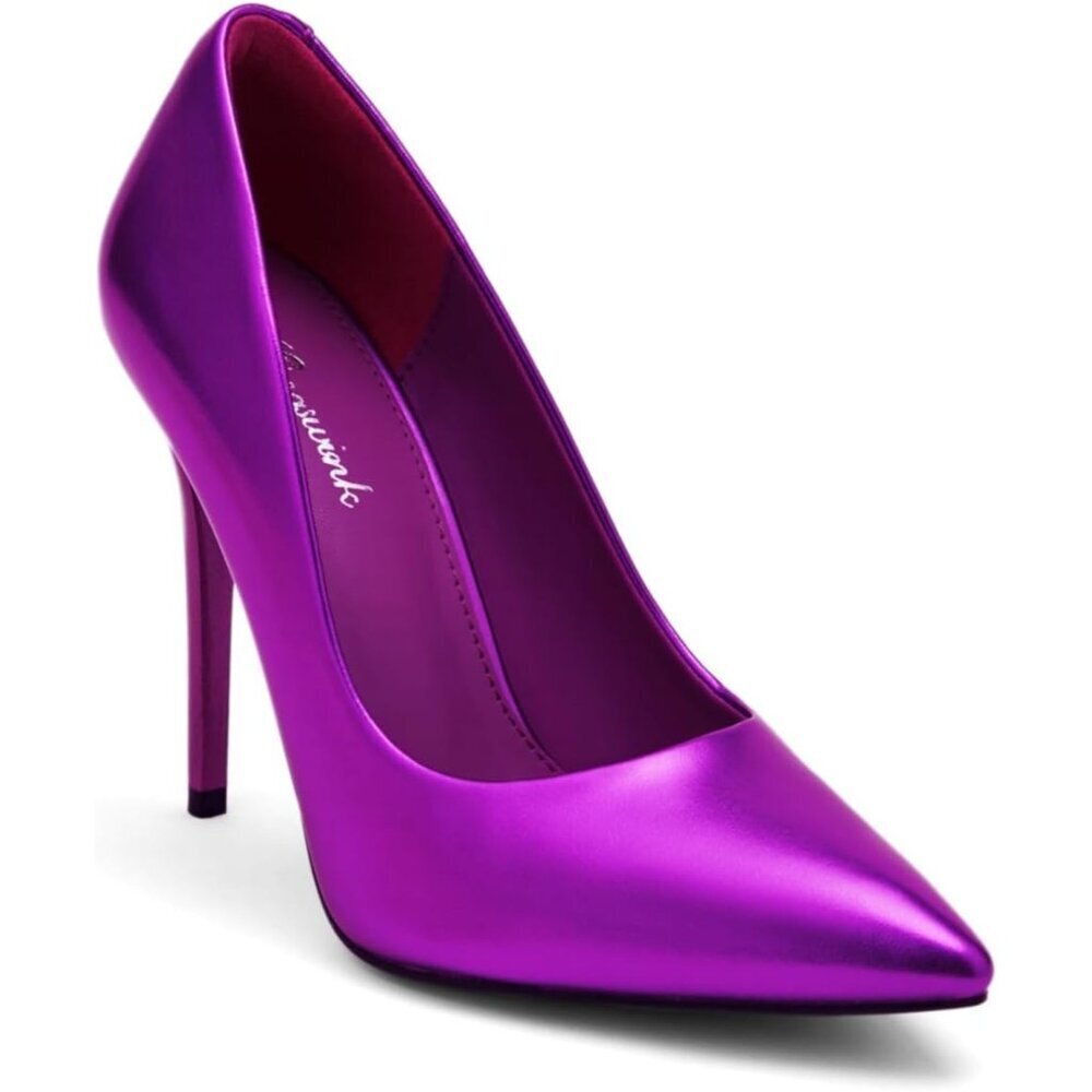 Womens Purple Polyurethane (Pu) Pointed Closed Toe Slip On Heels Leather Pumps